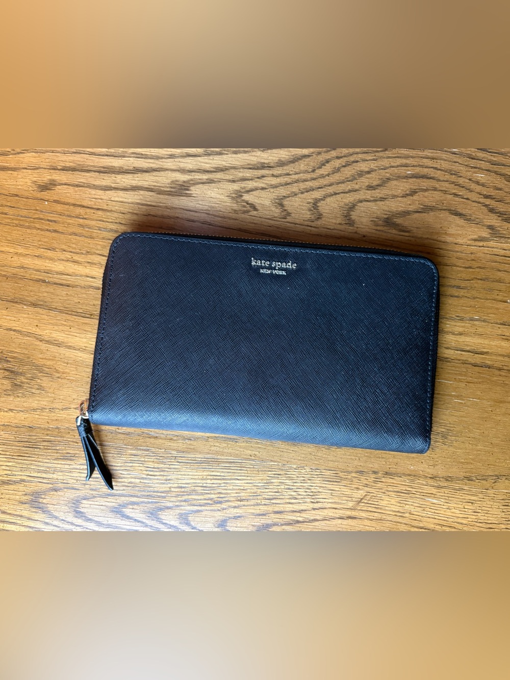 kate spade Black Saffiano Zip Around Wallet